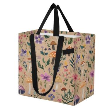 Imagem de SEHANY Sacola de compras reutilizável de cogumelo herb com alças reforçadas, bolsa de compras de lona dobrável à prova d'água de grande capacidade para viagem, cozinha, praia