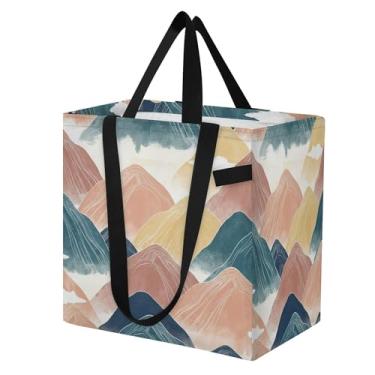 Imagem de SEHANY Sacola de compras reutilizável Mountain Peak com alças reforçadas, bolsa de compras de lona dobrável à prova d'água de grande capacidade para viagem, cozinha, praia