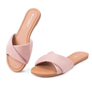 Imagem de FITORY Sandálias rasteiras femininas modernas com chinelos de couro macio para o verão tamanho 6-11, Pétala rosa, 36