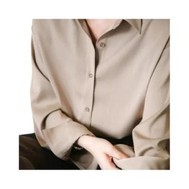 Imagem de Camisa Elegante De Seda Solta Para Mulheres Com Gola Reversa Blusa Cas