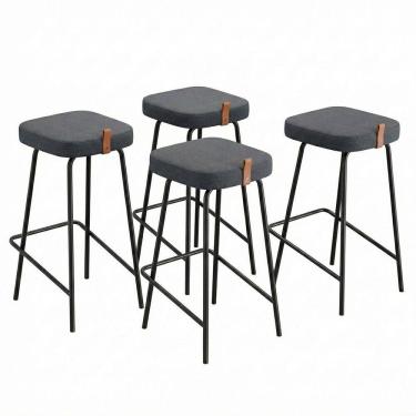 Imagem de Kit 04 Banquetas Altas Cozinha e Área Gourmet Vik Estofada Linho Grafite - Desk Design