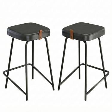 Imagem de Kit 02 Banquetas Médias Para Cozinha Vik Estofada Couríssimo Preto - Desk Design