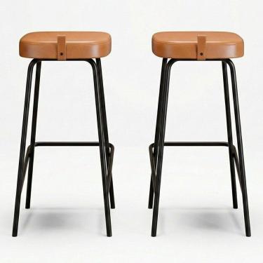 Imagem de Kit 02 Banquetas Altas Cozinha e Área Gourmet Vik Estofada Couríssimo Whisky - Desk Design