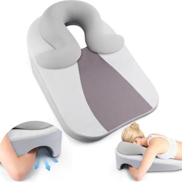 Imagem de Conjunto de travesseiros virados para baixo, para dormir, BBL, recuperação de cirurgia de retina, almofada macia em forma de U com espuma viscoelástica propensa a dormir com laço ajustável para
