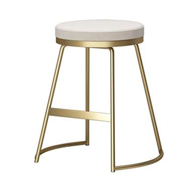 Imagem de U5GAAALPPQ9 Banqueta dourada para barra/banquinho de bar simples/banquinho de bar estilo europeu/cadeira de jantar criativa de ferro/banquinho de café cadeira alta redonda (branco, cinza, três