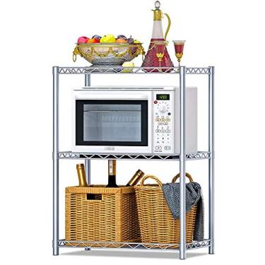 Imagem de U5GAAALPPQ9 Prateleira de cozinha, suporte de balcão de cozinha, forno, micro-ondas, prateleira de armazenamento de 3 camadas, unidade de prateleiras de cozinha, prateleiras abertas multifuncionais