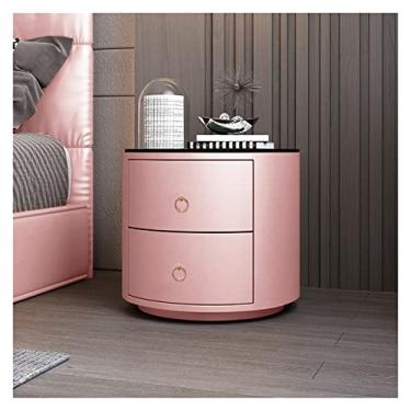 Imagem de Mesa de cabeceira redonda de couro simples mesa de cabeceira de couro ardósia armário de armazenamento de vidro temperado com gavetas mesa de cabeceira (cor: 04, tamanho: bancada preta) (4 bancadas