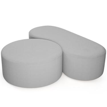 Imagem de Kit Puff Redondo Lola e Puff Recamier Orgânico Orbit W01 Bouclê Cinza - Lyam Decor
