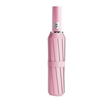 Imagem de Guarda-chuva automático de 12 fios, ampla proteção solar, proteção UV, dobrável, em estoque, guarda-chuva reforçado colorido.(Rosa 12 varetas Quilha dupla,1 PCS)