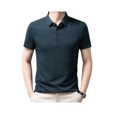 Imagem de Camisa Polo Masculina De Cor Sólida Com Estampa Xadrez, Respirável, Co