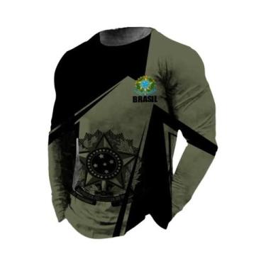 Imagem de Camiseta Masculina Retro Com Estampa 3D Da Bandeira Do Brasil, Manga L