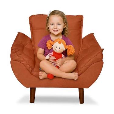 Imagem de Mini Poltrona Cadeira Infantil de Criança Suede Terracota Pés Palito -