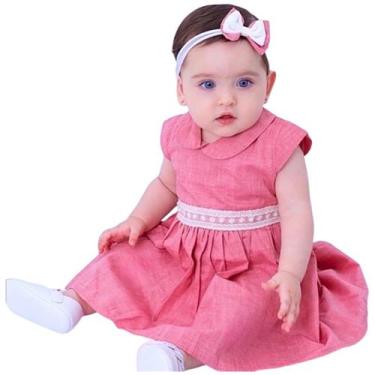 Imagem de Vestido de bebê com tiara 100% algodão mundo nina, G ( 6 - 12 Meses ),