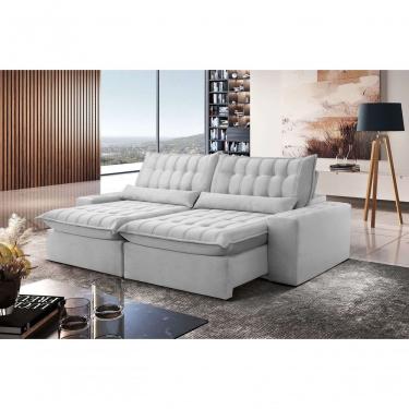 Imagem de Sofá Petra Retrátil E Reclinável 290cm Espuma D-26 Softy - Prata