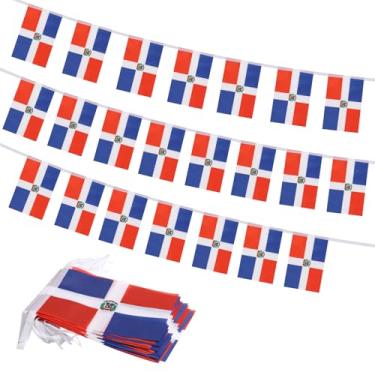 Imagem de Bandeira da República Dominicana, Mini Bandeiras Dominicanas Pequena Decoração Patriótica para Festa, Sala de Aula, Eventos Esportivos, 90 metros e 30 Bandeiras