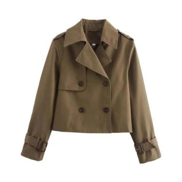 Imagem de Casaco Trench Vintage Feminino Cropped Com Dupla Abotoadura, Estilo Ch