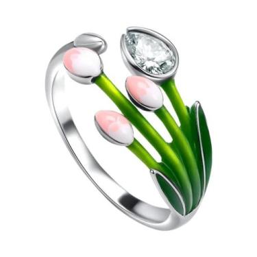 Imagem de Anel Feminino De Prata Esterlina 925 Com Mini Snoopy, Diamante Rosa De