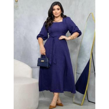 Imagem de Vestido Midi Soltinho Manga 3/4 Elegante Social Moda Evangélica - Sara