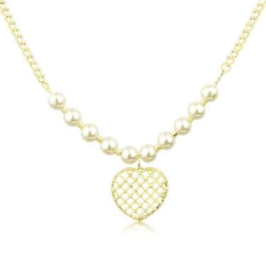Imagem de Colar de Pérolas e Coração Folheado a Ouro 18k - Maise Joias