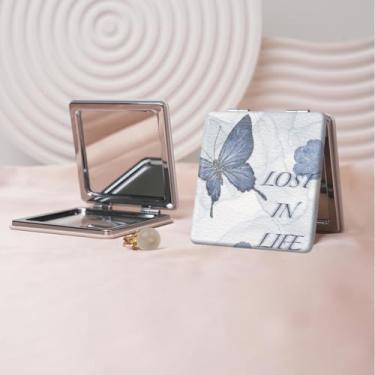 Imagem de Espelho de maquiagem portátil da série Millennium Y2K, mini espelho de maquiagem portátil dobrável, espelho de contorno quadrado portátil de dupla face, adequado para todos usarem em várias ocasiões