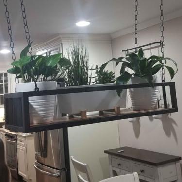 Imagem de Prateleira suspensa e suporte de vaso de plantas | Prateleiras de armazenamento de cozinha de madeira maciça para decoração de casa, jardim, varanda, bar e café | Racks de moldura de ferro resistente