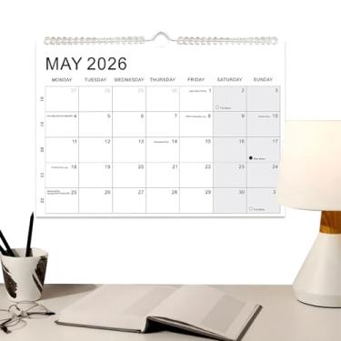 Imagem de Calendário para parede | Organizador de agenda mensal pendurável - Planejador de parede mensal A4, planejamento para escritório em casa, escola, sala de aula, dormitório
