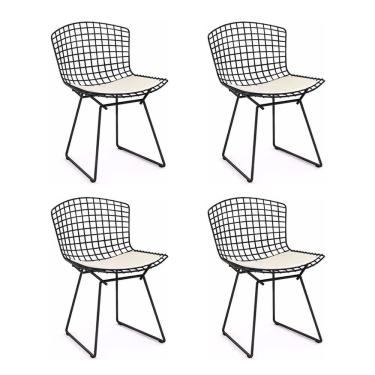 Imagem de Kit 4 Cadeiras Bertoia Preta Com Assento Branco