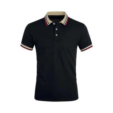 Imagem de Camisa Polo Listrada De Algodão Respirável Para O Verão Masculina Casu