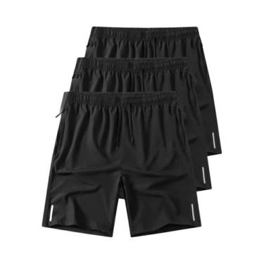 Imagem de Shorts Casuais Masculinos Para Corrida E Academia, Conjunto De 3 Peças