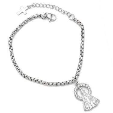 Imagem de Pulseira Feminina Pingente Nossa Senhora Aparecida Aço Inox - Euro Imp