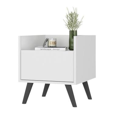 Imagem de Mesa De Cabeceira 40Cm Retrô Multimóveis V4041 Branca/Preta Branco/Preto