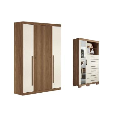 Imagem de Quarto Completo Modu +Cômoda QC345 Jatoba/Areia - Santos Andirá