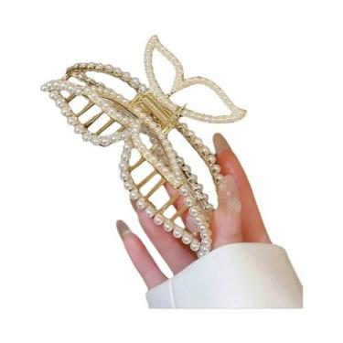 Imagem de Grande Presilha De Cabelo Borboleta Com Pérolas Para Mulheres, Design 