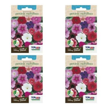 Imagem de Kit 4x Sementes Petúnia Multiflora Anã Sortida Topseed 100mg