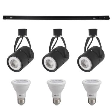 Imagem de Kit Trilho 1m + 3 Spots Classic Preto + 3 Lâmpadas Par20 9w - Nordecor 6000k (branco Frio)