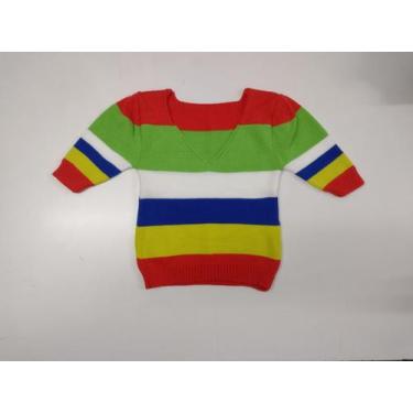 Imagem de Cropped Tricot Modal Manga Curta Listras - Vitrine Collection, Laranja