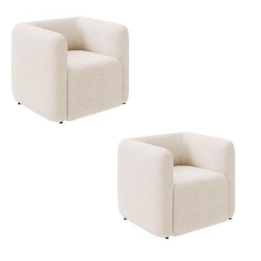 Imagem de Poltrona Sala De Estar Decorativa Kit 2 Laguna Bouclê K01 Cor Bege - D