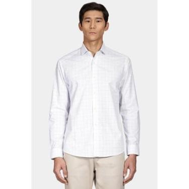 Imagem de Camisa Aramis Slim Xadrez Clássico Branco Com Azul Claro-Masculino