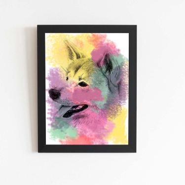 Imagem de Quadro Akita Inu Cachorro Aquarela Moldura 30X40Cm