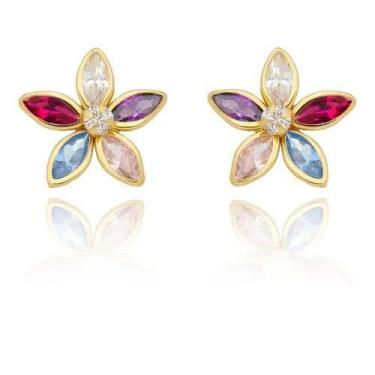 Imagem de Brinco de Ouro 18k Margarida de Zircônias - Dream Factory Jóias