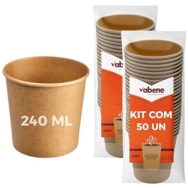 Imagem de Copos De Papel 50un Descartáveis 240ml Biodegradavel Kraft - Vabene