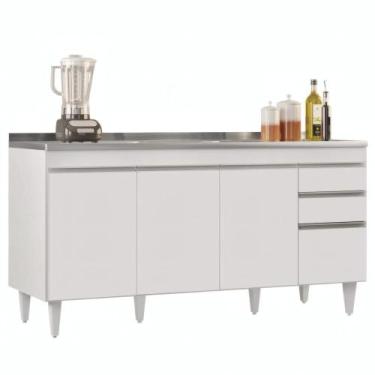 Imagem de Balcão Gabinete com Pia Inox 160cm Arkansas Branco â Lumil - Lumil Móv