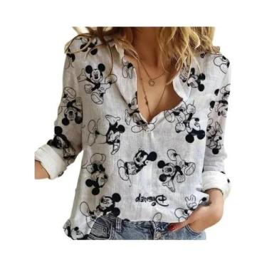 Imagem de Camisa Feminina De Verão Com Botões E Manga Comprida Disney Minnie Mic