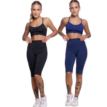 Imagem de KIT 2 Conjunto Bermuda Ciclista E Top Alça Fina Serra e Mar Roupa Para Academia Moda Fitness-Feminino