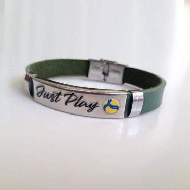 Imagem de Pulseira Vôlei Just Play Aço Inox Bola vôlei Mikasa, Verde militar