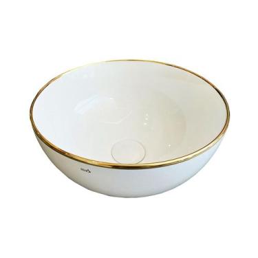 Imagem de Cuba para Banheiro Cerâmica Branca e Dourada Redonda 36cm Reno RC 171