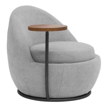 Imagem de Poltrona Kaira Mesa Lateral Direita Base Fixa Preto Bouclé Cinza Claro - Nexta Casa