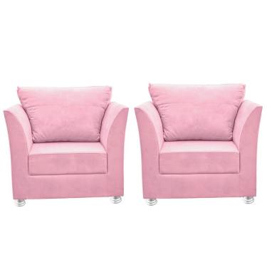 Imagem de Kit 2 Poltronas Decorativas Lisboa Para Sala e Quarto Suede Rosa Bebê Tucanos Estofados