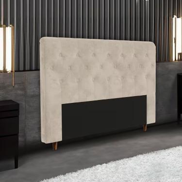 Imagem de Cabeceira Cama Box Casal Marcela Fixação na Parede em Madeira Maciça com Revestimento em Suede Bege