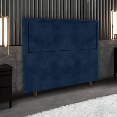 Imagem de Cabeceira para Cama Box Casal Evelyn Fixação na Parede Madeira Maciça Estofada em Suede Azul